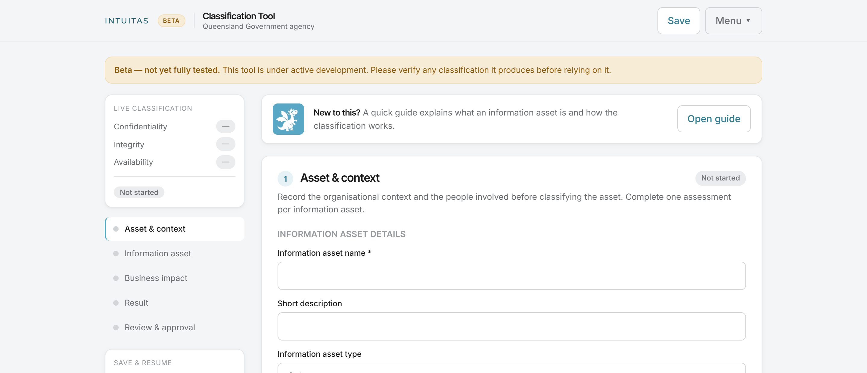 The Information Classification Tool in use